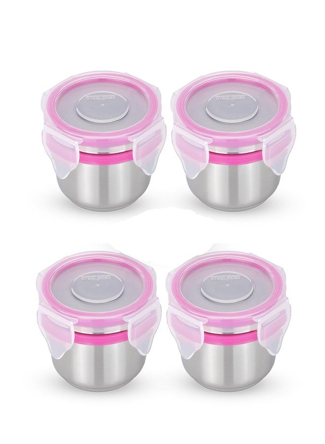 STEELLOCK Stainless Steel Airtight Container with Lid | Leakproof, BPA-Free | Multipurpose Food Storage Containers/Tiffin/Dabba for Office, School & Kitchen | SL-1101-set of 4, 150ml each, Pink - Image 1